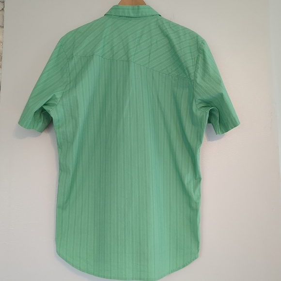 Volcom Shirt Mens Large Green Striped Short Sleeve Surfer Preppy Golf Casual - Picture 4 of 7